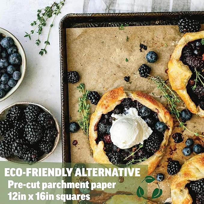 Zenlogy Parchment Paper Sheets 12x16 (100 sheets) for Baking - Unbleached Chlorine-free High Heat Non-Stick Pre-Cut Parchment Paper for Half Sheet Pans