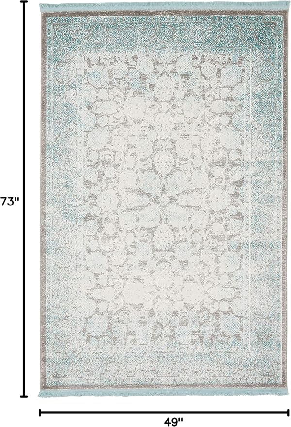 Unique Loom Traditional Classic Intricate Design with Distressed Vintage Detail, Area Rug, 4' 0" x 6' 0", Blue/Gray