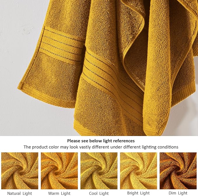 COZYART Gold Bath Towel Set 6pcs, Turkish Cotton Bathroom Towel Sets Soft Absorbent and Durable 650 GSM Luxury 6 Pcs with 2 Bath Towels, 2 Hand Towels, 2 Washcloth