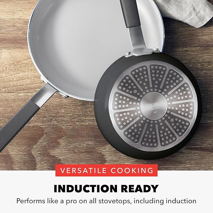 GreenPan x Bobby Flay 8" Nonstick Frying Pan Skillet, PFAS-Free Diamond Ceramic, Induction Suitable, Stay-Cool Silicone Handle, Easy Clean Dishwasher & Oven Safe, Egg & Omelet Pan, Graphite