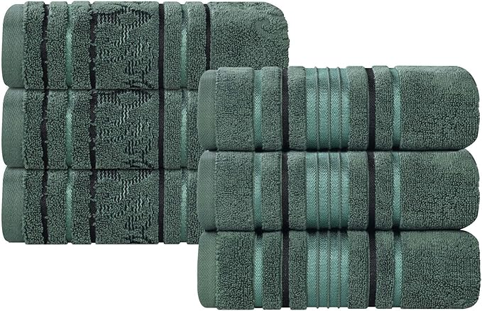 Superior Cotton Hand Towel Set, Small Towels, Plush Soft Absorbent Bathroom Basics, Home Essentials, Spa, Salon, Hotel, Kitchen, Luxury Quick Drying, Zero Twist, Floral Design, Set of 6, Forest Green