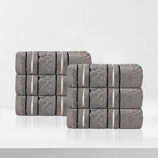 Superior Cotton Hand Towel Set, Small Towels, Plush Soft Absorbent Bathroom Basics, Home Essentials, Spa, Salon, Hotel, Kitchen, Luxury Quick Drying, Zero-Twist, Jacquard Floral, Set of 6, Charcoal