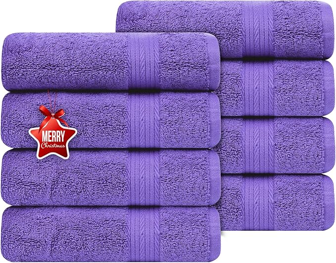 Ample Decor Hand Towel 18 X 28 Inch Pack of 8 600 GSM 100% Cotton, Soft Absorbent Thick Durable Premium Quality, for Hotel, Bathroom, Spa, Daily Use, Gym - Machine Washable - Purple