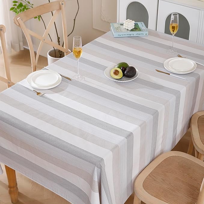 Walrus Heavy Duty Vinyl Tablecloth with Flannel Backing Waterproof Oil-Proof Plastic Table Cloth Stain-Resistant Wipeable Rectangle or Square Table Cover for Indoor and Outdoor (Line，60x102 Inch)