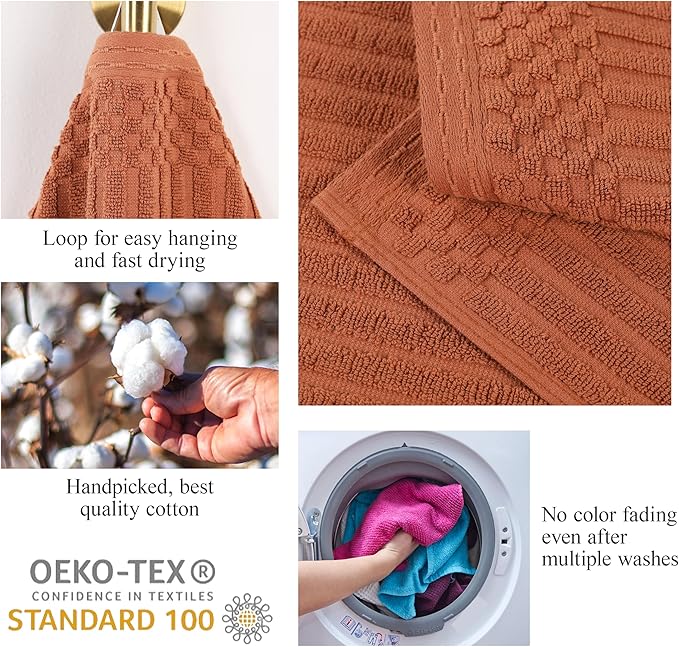 Superior Cotton Bath Sheet Set of 2, Daily Use for Bathroom, Guest Bath, Quick Dry, Spa, Resort Towels, Ribbed, Absorbent, Home Essentials, 2-Piece Oversized Bath Sheets, Soho Collection, Rust