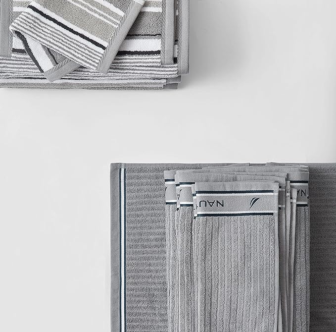 Nautica - Bath Towels, 100% Soft & Absorbent Fluffy Cotton, Highly Absorbent & Quick Dry, Medium Weight Bathroom Towels (Signature Grey, 6 Piece)