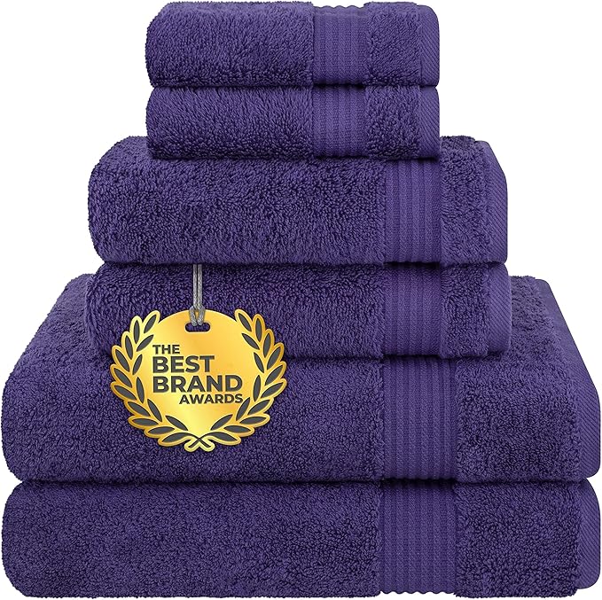 Cotton Paradise 6 Piece Towel Set, 100% Cotton Soft Absorbent Turkish Towels for Bathroom, 2 Bath Towels 2 Hand Towels 2 Washcloths, Purple Towel Set