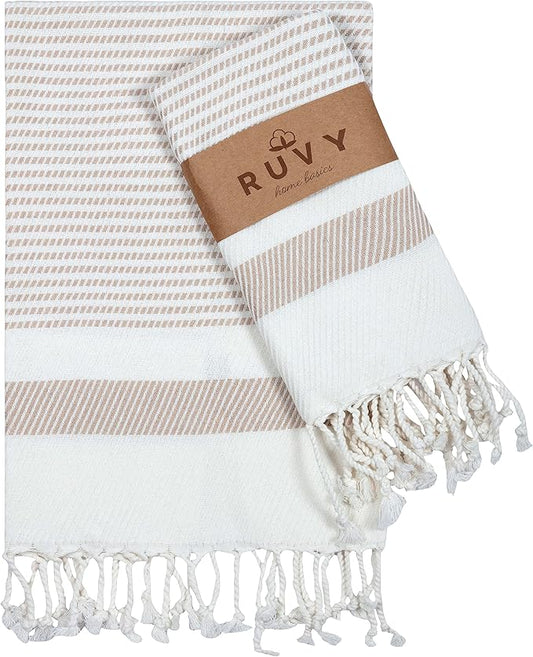 Ruvy Home Basics Turkish Hand Towels for Bathroom Set of 2 | 18"x40", Cotton | Decorative Towel for Bathroom, Kitchen, Dishcloth, Tea, Yoga, Face, Gym - Beige