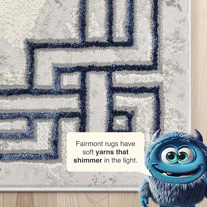 Well Woven Lezlee Abstract Modern 2'3" x 7'3" Runner Rug - Blue Marble Border - for Hallway, Entryway, Kitchen