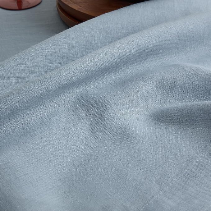 Solino Home Dusty Blue Linen Tablecloth 70 x 90 Inch - 100% Pure Linen Table Cloth for Rectangle Tables - Sonoma, Machine Washable Tablecloth for Winter