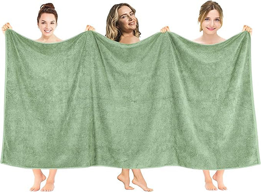 American Soft Linen Oversized Bath Sheet 40x80 Extra Large for Bathroom, 600 GSM 100% Cotton Turkish Jumbo Bathsheet Towels for Adults, Sage Green