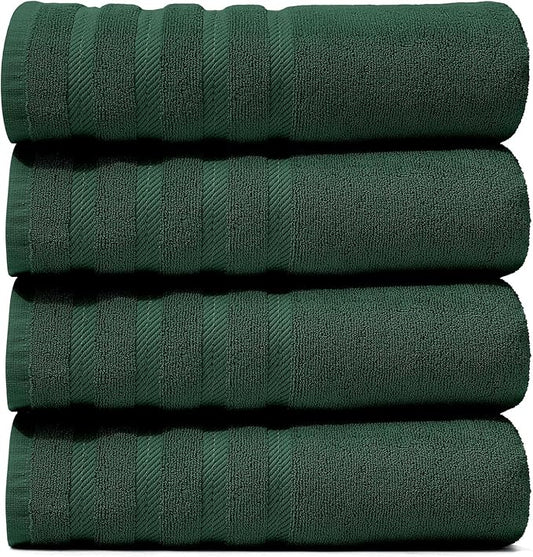 Hearth & Harbor Bath Towels for Bathroom - 100% Ring Spun Cotton Luxury Bathroom Towels - Soft & Highly Absorbent 4 Bath Towels, Hunter Green