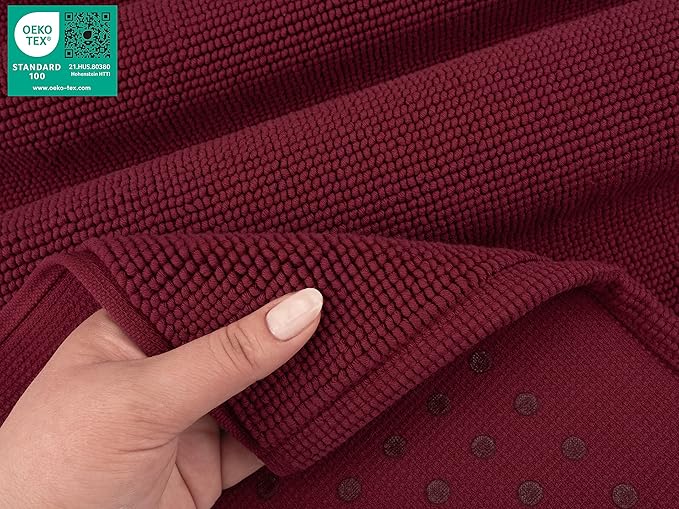American Soft Linen Bath Rug, 17 in 24 in 100% Cotton Bath Mats Rugs for Bathroom, Slip Reducer Washable Shaggy Form Area Rugs, Burgundy Red Bath Rug