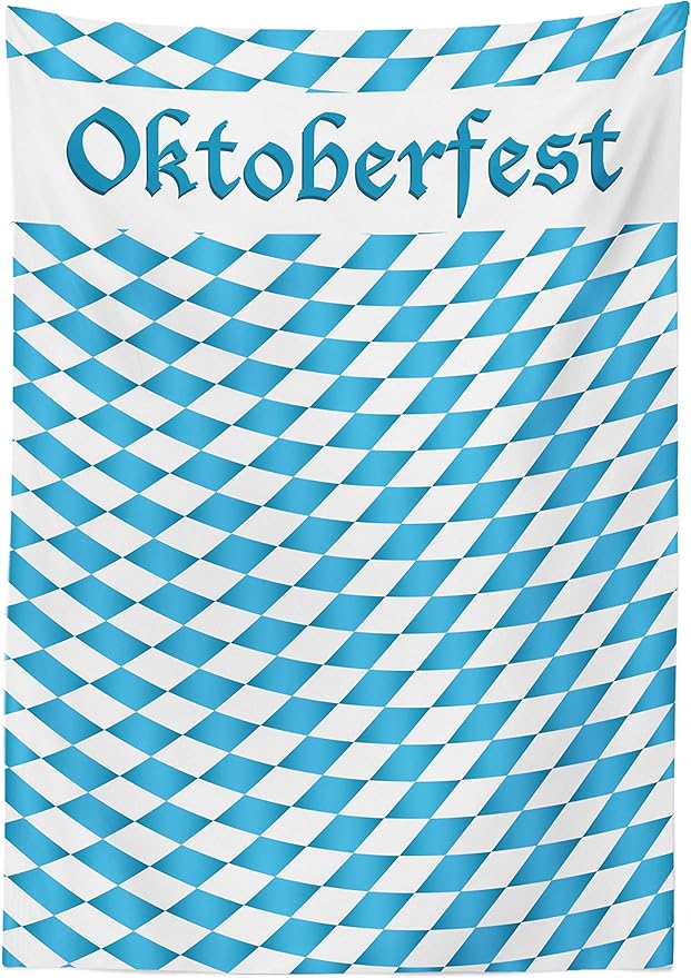 Ambesonne Oktoberfest Tablecloth, Oktoberfest Celebrating Traditional Holiday Ribbon on Checkered Background, Rectangular Table Cover for Dining Room Kitchen Decor, 60" X 90", White Blue