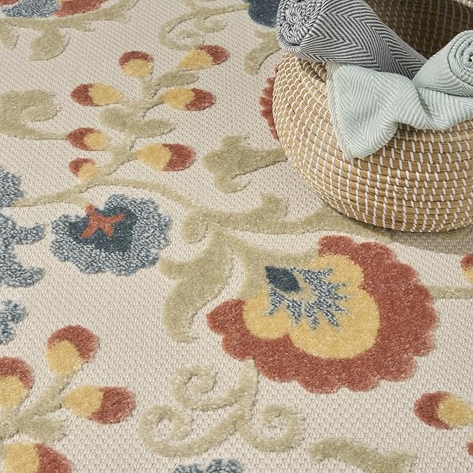 Nourison Home Aloha Grey Multicolor 7'10" x 10'6" Area Rug - Easy Clean, Non Shedding, Bed Room, Living Room, Dining Room, Kitchen (8' x 11')