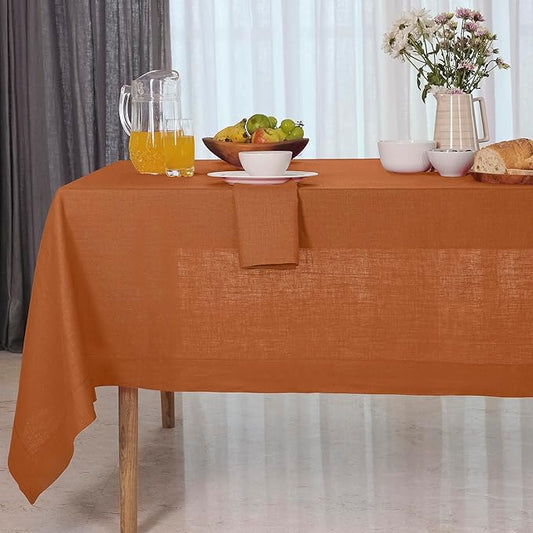 D'Moksha Homes Rust Tablecloth 60 x 108 Inch - 100% Pure Linen Rectangular Tablecloth - Machine Washable Table Cloth for Winter, Holiday, New Year