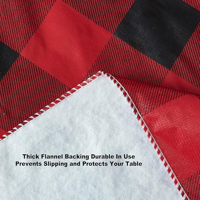 Newbridge Holiday Buffalo Plaid Vinyl Christmas Tablecloth with Flannel Backing, Red & Black Rustic Cottage Check, Wipe Clean, 52 x 52 Inch Square