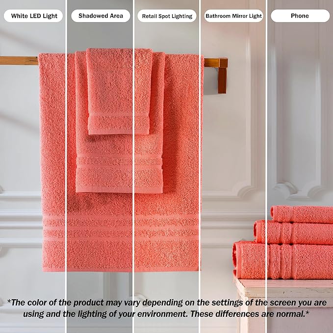 Hawmam Linen Luxury Cotton Washcloths 13x13 Inch - Large Hotel Spa Bathroom Face Towel | 12 Pack | Coral Orange