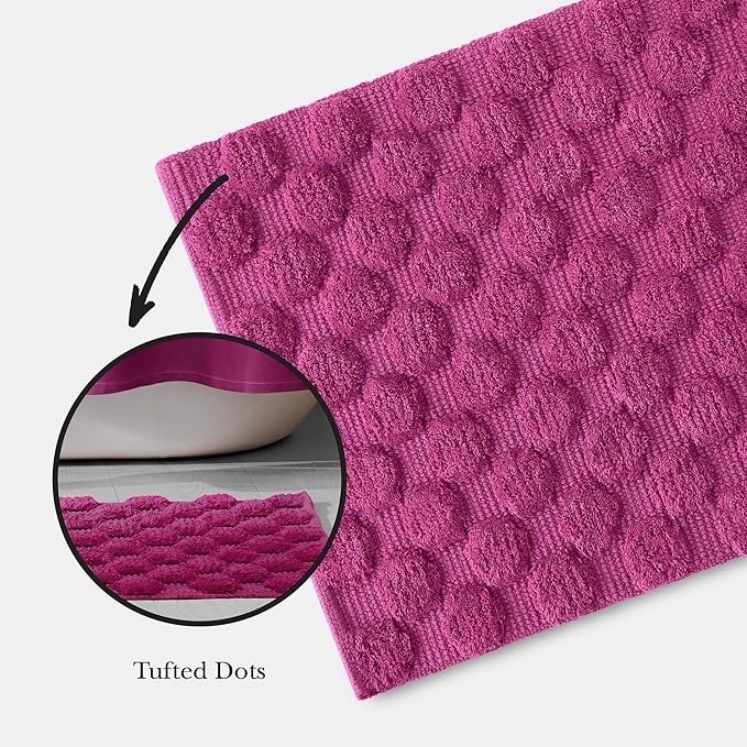 Kate Spade New York Dotted Woven Bath Rug, 21 in x 34 in, Absorbent Bath Mat, Slip Resistant, Made from 100% Cotton, Machine Washable, Fuchsia Red