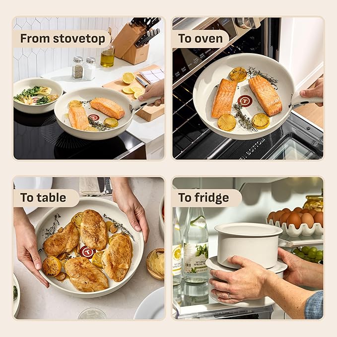 T-fal Ingenio Essentials Cookware Set with Detachable/Removable Handle 11 Piece, Granite Titanium Non Stick, Induction, Oven Broiler Safe 500F, Stackable, Pots and Pans Set, RV Camping, Fry Pans Beige