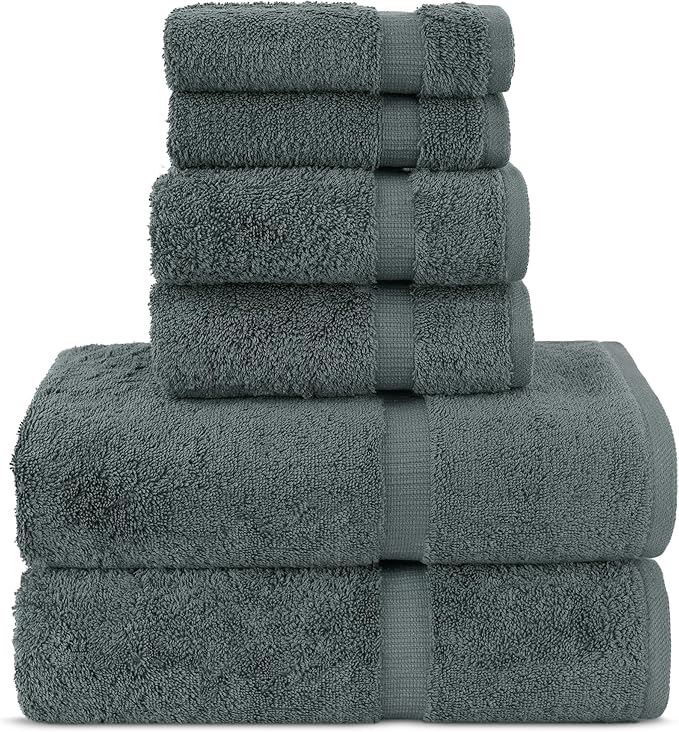 Chakir Turkish Linens |Hotel & Spa Quality 100% Cotton Premium Turkish Towels | Soft & Absorbent (Dark Gray, 6-Piece Towel Sets)