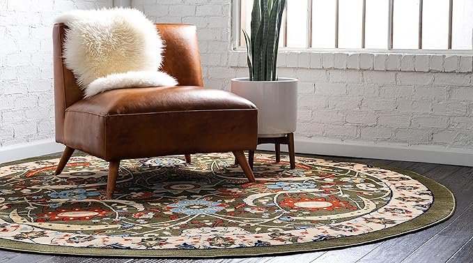 Unique Loom Espahan Collection Area Rug - Cape Cod (7' 10" Round, Green/ Black)