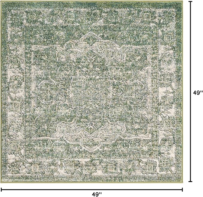 Unique Loom Isabella Collection Area Rug - Adjani (4' 1" Square, Green/ Ivory)