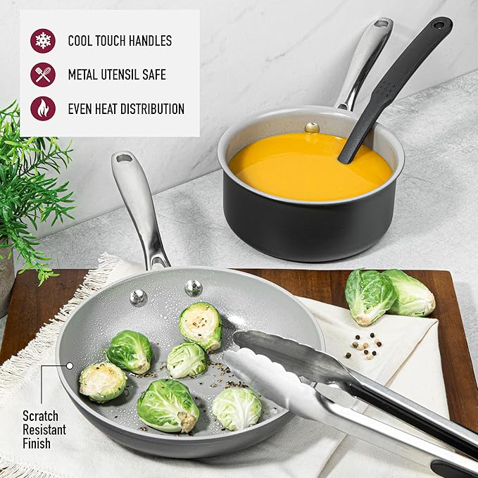 Granitestone Pro 13pcs Pots and Pans Set Non Stick Ceramic Cookware Set with 5 Utensils, Premium Chef Quality Hard Anodized Exterior with Diamond and Mineral Coating, Oven and Dishwasher Safe