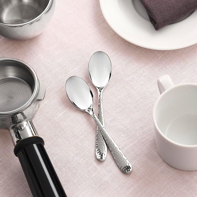 Hudson Essentials 6-Piece Bergamo Set Modern Silver Stainless Steel Espresso Spoons, 4.6-inch Demitasse Coffee Spoons, Set of 6