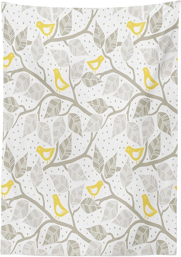 Ambesonne Grey Tablecloth, Pastel Colored Repetitive Pattern of Irregular Dots Silhouettes Style, Rectangular Table Cover for Dining Room Kitchen Decor, 60" X 90", White Yellow