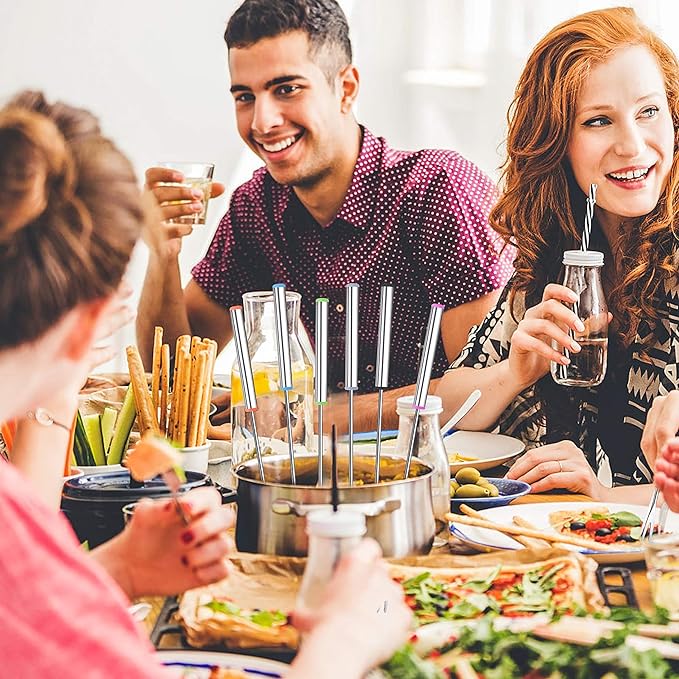 15pcs 9.6 Inch Fondue Sticks Stainless Steel Barbecue Fruit Dessert Forks with Heat Resistant Handle for Roast Meat Chocolate Dessert Cheese Marshmallows