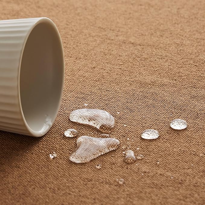 Linen Tablecloth for Rectangle Table, 52x70 Inch Caramel, Farmhouse Style Brown Tablecloth, Water Resistant Burlap Tablecloths for Dining Table Farmhouse Kitchen