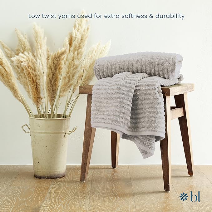 Blue Loom Ribbed Hand 2 Towels Set, 100% Cotton 600GSM, Soft Absorbent Durable Quick Drying for Bathroom - Mason 2 Piece 18" x 30" - Stone