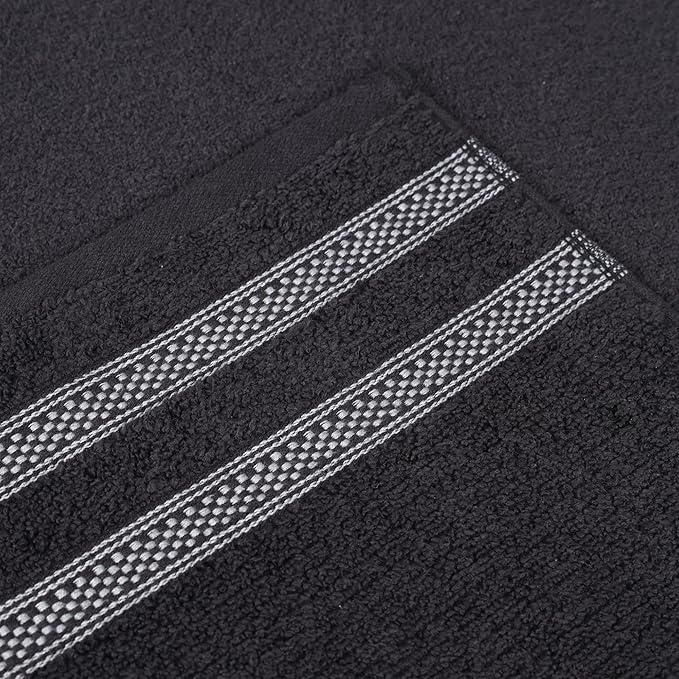 Superior Cotton Face Towel/Washcloth Set, Zero Twist, Ribbed Geometric, Small Facial Towels, Spa, Hotel, Guest, Home, Bathroom Basics, Plush Soft Absorbent, Luxury Quick Dry, Set of 12, Black