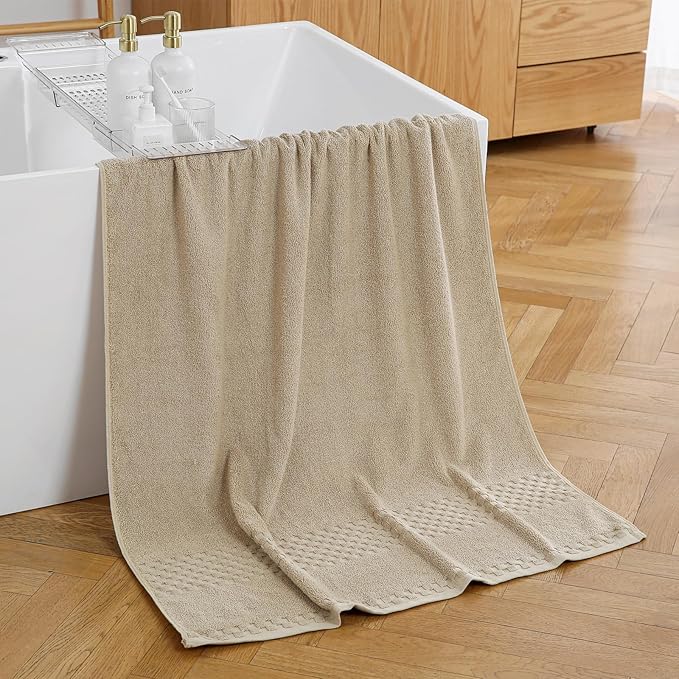 XIQ Bath Sheets 600GSM Combed Cotton Super Soft Luxury Bath Towels Extra Large Shower Towels for Bathroom (Beige,2PCS)