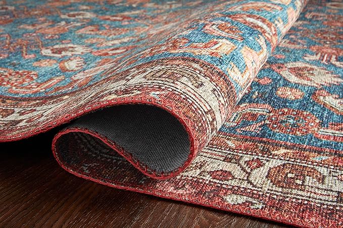 Loloi Layla Collection LAY-10 Marine/Clay 2'-6" x 7'-6" .13" Thick Runner Rug, Soft, Durable, Vintage Inspired, Distressed, Low Pile, Non-Shedding, Easy Clean, Printed, Living Room Rug