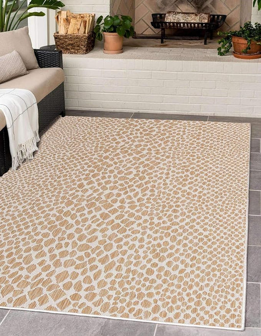 Unique Loom Outdoor Collection Area Rug - Cape Town (9' x 12' Rectangle, Dark Beige/ Ivory)