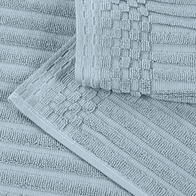 Superior Cotton Face Towel/Washcloth Set of 12, Daily Use for Bathroom, Guest Bath, Quick Dry Small Towels, Face, Hand, Gym, Spa, Hotel, Absorbent, Essentials, Ribbed, Soho Collection, Slate Blue