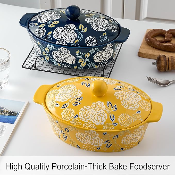Ceramic Casserole Dish With Lid, Casserole Dishes for Oven, Baking Dish Lasagna Pans For Cooking, Oval Baking Pan, Dutch Oven, Perfect for Bread Baking and Serving, Housewarming, Thanksgiving - Blue