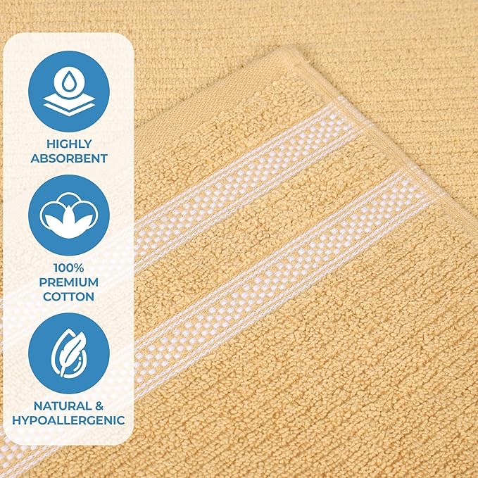 Superior Cotton Bath Sheet Set, Zero Twist, Ribbed Geometric, Oversized Large Absorbent Body Towels, Luxury Soft Quick Dry, Shower, Spa, Hotel, Pool, Guest Bathroom, Home Essentials, Set of 2, Gold