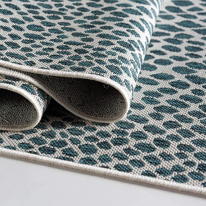 Unique Loom Outdoor Collection Area Rug - Cape Town (7' 10" Square, Teal/ Ivory)