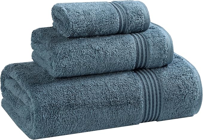 Superior Heritage Egyptian Cotton 3 Piece Towel Set, Heavyweight Towels for Bathroom, Guest Bath, Luxury Home Decor, Plush Absorbent Essentials, Includes 1 Bath, 1 Hand, 1 Face Towel, Sapphire