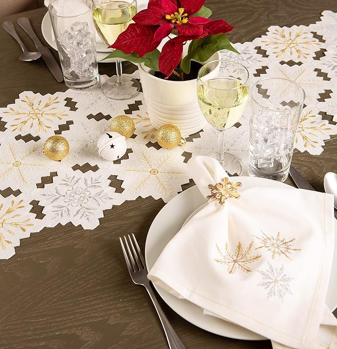 DII Holiday Dining Table Linen Sparkle Metallic Kitchen Décor, Napkin Set, 20x20, Gold & Silver Snowflakes, 6 Piece