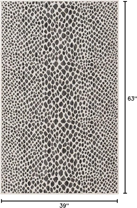 Unique Loom Outdoor Collection Area Rug - Cape Town (3' 3' x 5' 3' Rectangle, Black/ Ivory)