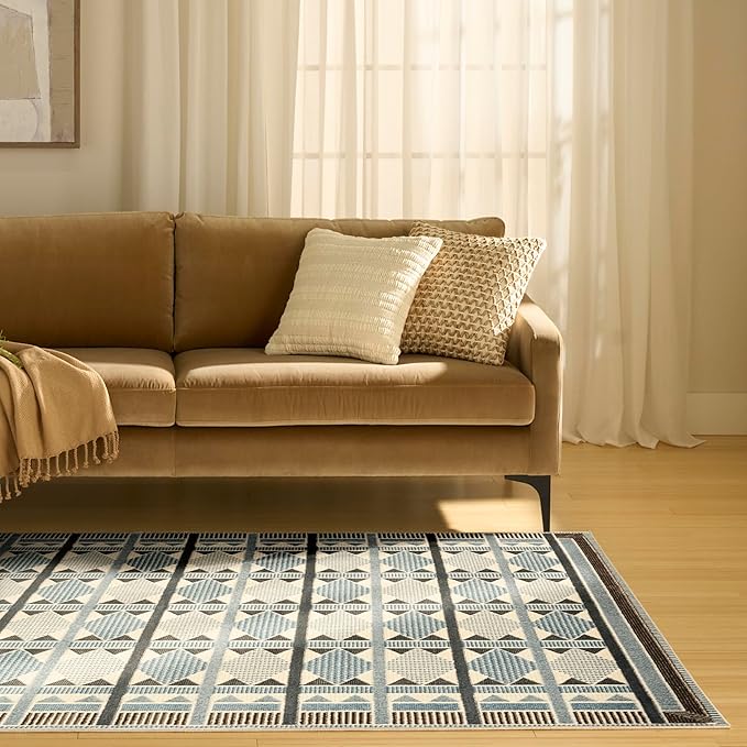 Nourison Home Nordic Blue 4' x 6' Area Rug - Easy Clean, Non Shedding, Bed Room, Living Room, Dining Room, Kitchen (4' x 6')