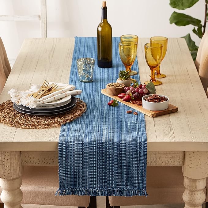 DII Variegated Tabletop Collection, Table Runner, 13x72, Nautical Blue