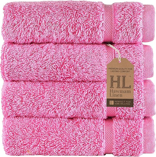 Washcloth Linen Set Premium Original Turkish Cotton, Hotel Quality for Maximum Softness & Absorbency for Face, Hand, Kitchen & Cleaning (Pink, Washcloth Set)