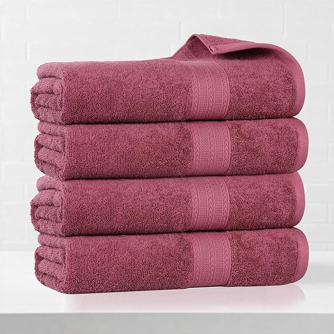 Superior Eco-Friendly Cotton 4-Piece Bath Towel Set, Large Towels for Bath, Shower, Pool, Master and Guest Bathroom, Home Essentials, Quick Drying, Soft Body Towels for Adults and Kids, Rosewood
