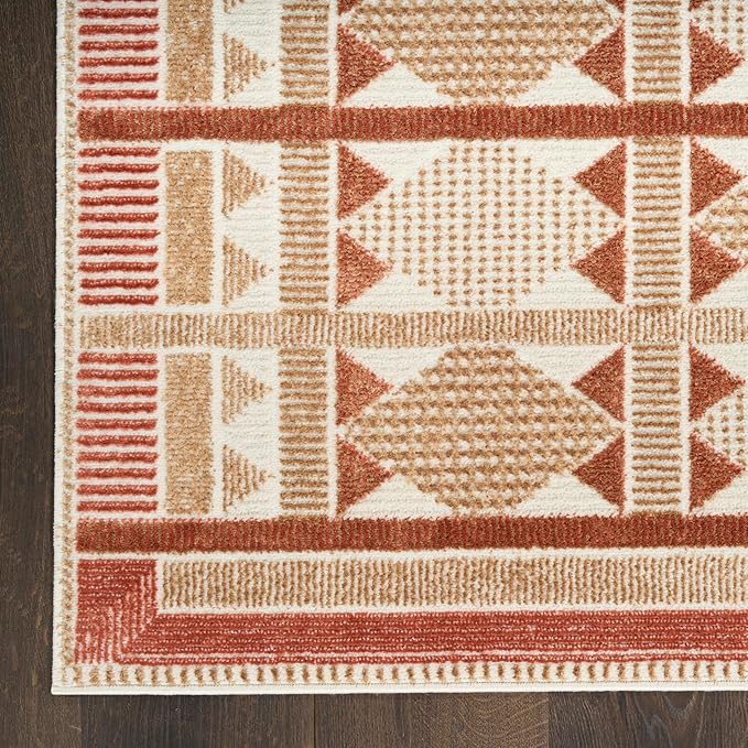 Nourison Home Nordic Rust 2' x 6' Area Rug - Easy Clean, Non Shedding, Bed Room, Living Room, Dining Room, Kitchen (6' Runner)