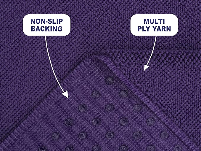 American Soft Linen Bath Rug, 17 in 24 in 100% Cotton Bath Mats Rugs for Bathroom, Slip Reducer Washable Shaggy Form Area Rugs, Purple Bath Rug